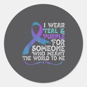 Teal Purple Ribbon For Suicide Prevention Awarenes Classic Round Sticker