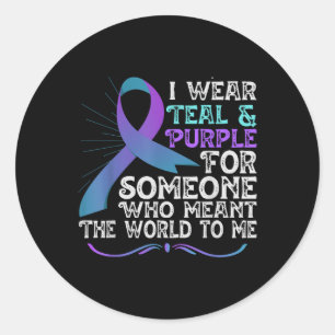 Teal Purple Ribbon For Suicide Prevention Awarenes Classic Round Sticker