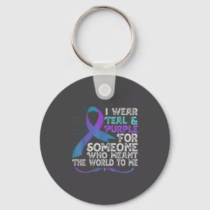 Teal Purple Ribbon For Suicide Prevention Awarenes Key Ring