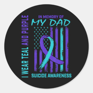 Teal Purple Ribbon In Memory Of Dad Suicide Awaren Classic Round Sticker