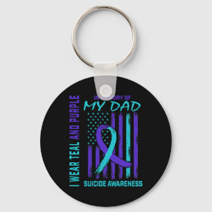 Teal Purple Ribbon In Memory Of Dad Suicide Awaren Key Ring