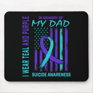 Teal Purple Ribbon In Memory Of Dad Suicide Awaren Mouse Mat
