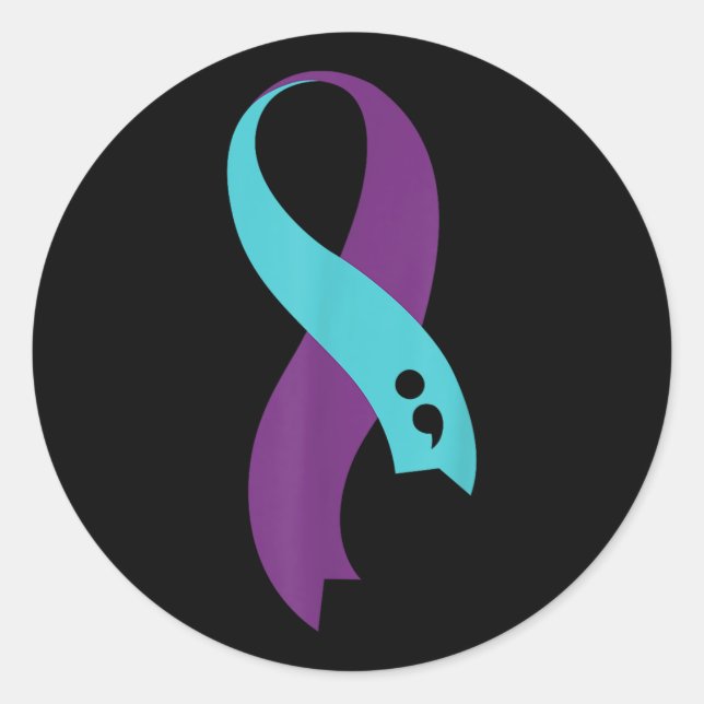 Teal Purple Ribbon Semicolon Suicide Prevention Aw Classic Round Sticker (Front)