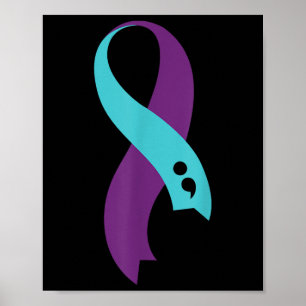 Teal Purple Ribbon Semicolon Suicide Prevention Aw Poster