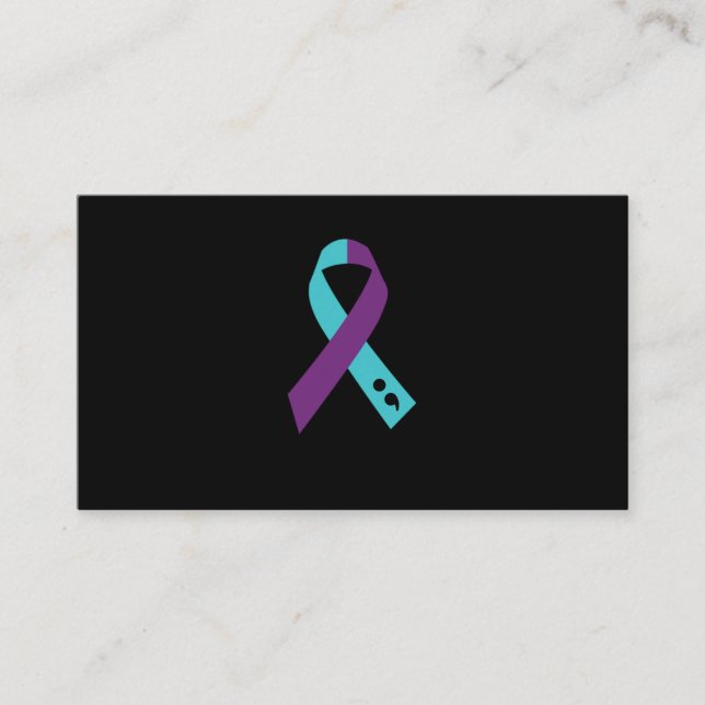 Teal Purple Ribbon Semicolon Suicide Prevention Business Card (Front)