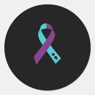 Teal Purple Ribbon Semicolon Suicide Prevention Classic Round Sticker