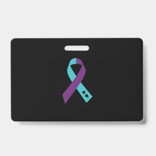 Teal Purple Ribbon Semicolon Suicide Prevention ID Badge