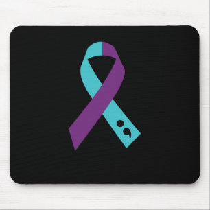 Teal Purple Ribbon Semicolon Suicide Prevention Mouse Mat