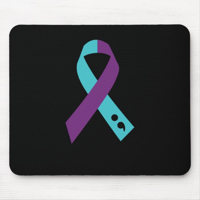 Teal Purple Ribbon Semicolon Suicide Prevention Mouse Mat (Front)