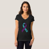 Teal Purple Ribbon Semicolon Suicide Prevention T-Shirt (Front Full)