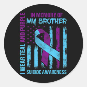 Teal Purple Ribbon Suicide Awareness Flag Brother  Classic Round Sticker