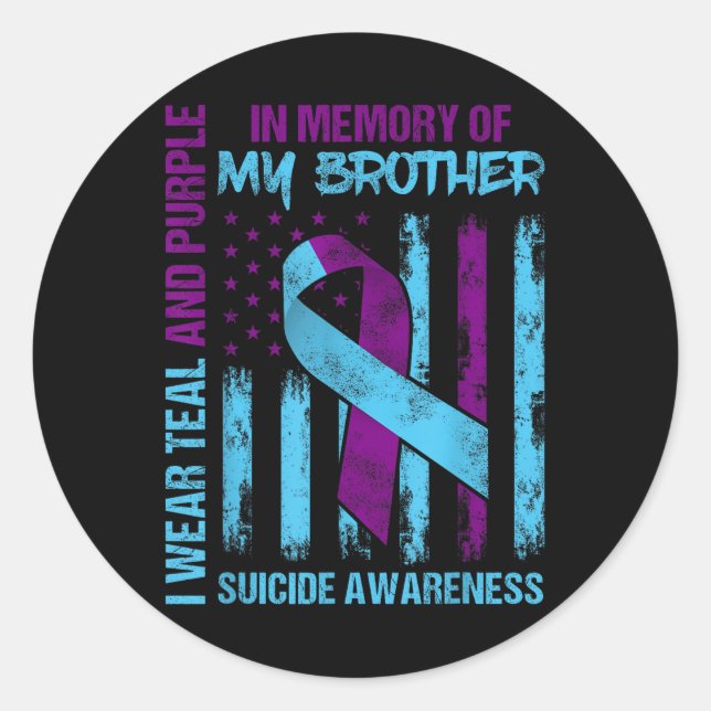 Teal Purple Ribbon Suicide Awareness Flag Brother  Classic Round Sticker (Front)