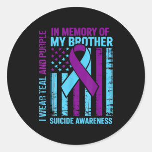 Teal Purple Ribbon Suicide Awareness Flag Brother  Classic Round Sticker
