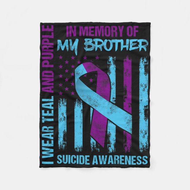 Teal Purple Ribbon Suicide Awareness Flag Brother  Fleece Blanket (Front)