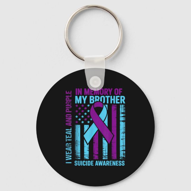 Teal Purple Ribbon Suicide Awareness Flag Brother  Key Ring (Front)