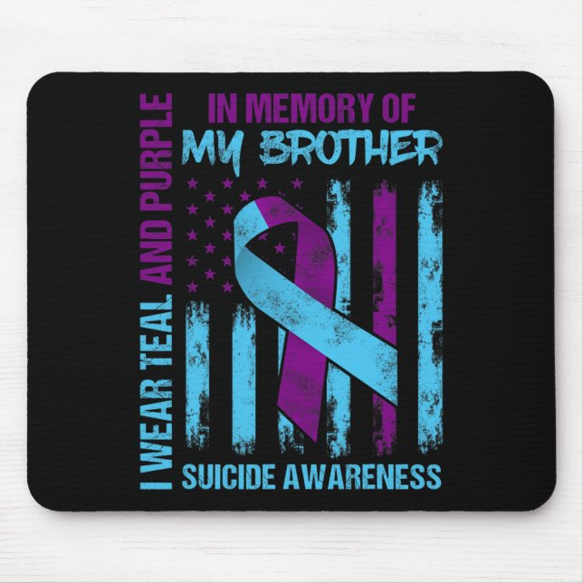 Teal Purple Ribbon Suicide Awareness Flag Brother  Mouse Mat (Front)
