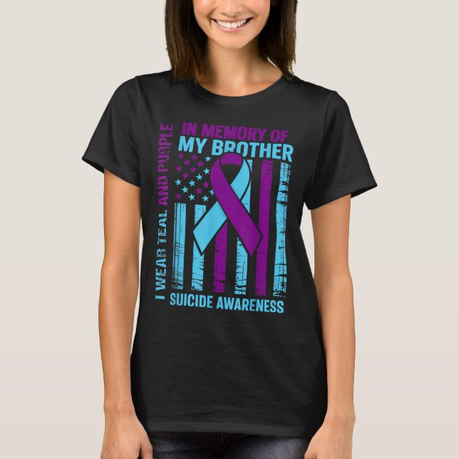 Teal Purple Ribbon Suicide Awareness Flag Brother  T-Shirt (Front)