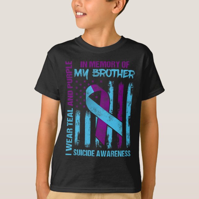 Teal Purple Ribbon Suicide Awareness Flag Brother  T-Shirt (Front)