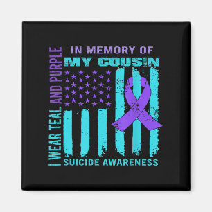Teal Purple Ribbon Suicide Awareness Flag Cousin B Magnet