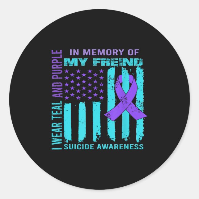 Teal Purple Ribbon Suicide Awareness Flag Freind B Classic Round Sticker (Front)