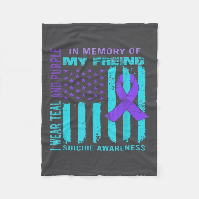 Teal Purple Ribbon Suicide Awareness Flag Freind B Fleece Blanket (Front)