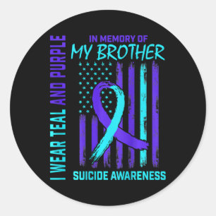 Teal Purple Ribbon Suicide Awareness Flag I Miss M Classic Round Sticker