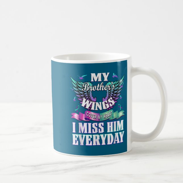 Teal Purple Ribbon Suicide Awareness Flag I Miss M Coffee Mug (Right)