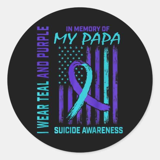 Teal Purple Ribbon Suicide Awareness Flag Papa Bac Classic Round Sticker (Front)