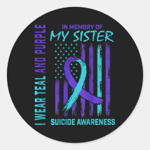 Teal Purple Ribbon Suicide Awareness Flag Sister B Classic Round Sticker