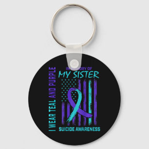 Teal Purple Ribbon Suicide Awareness Flag Sister B Key Ring