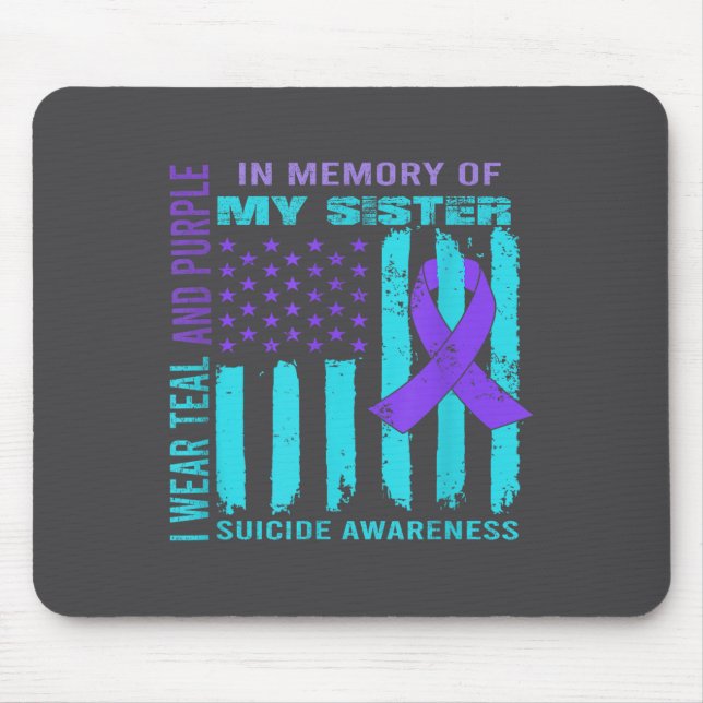 Teal Purple Ribbon Suicide Awareness Flag Sister B Mouse Mat (Front)