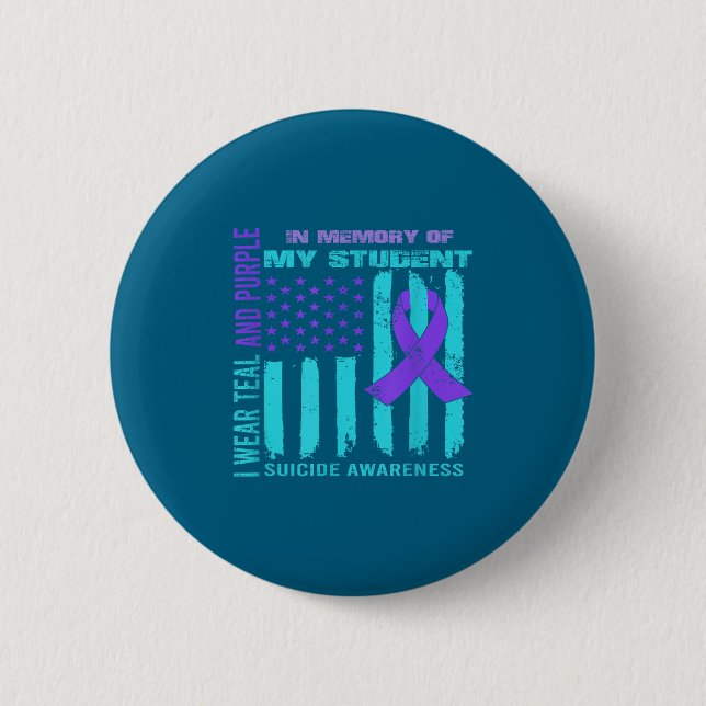 Teal Purple Ribbon Suicide Awareness Flag Student  6 Cm Round Badge (Front)