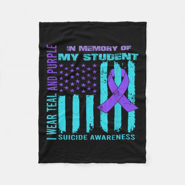 Teal Purple Ribbon Suicide Awareness Flag Student  Fleece Blanket (Front)