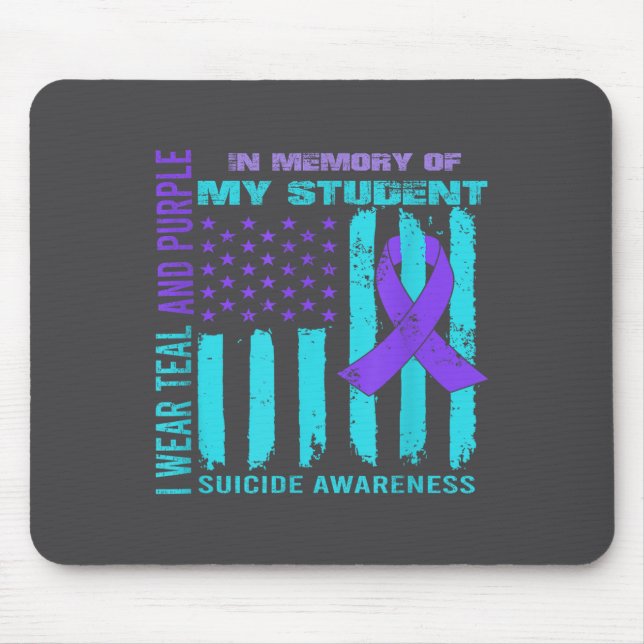 Teal Purple Ribbon Suicide Awareness Flag Student  Mouse Mat (Front)