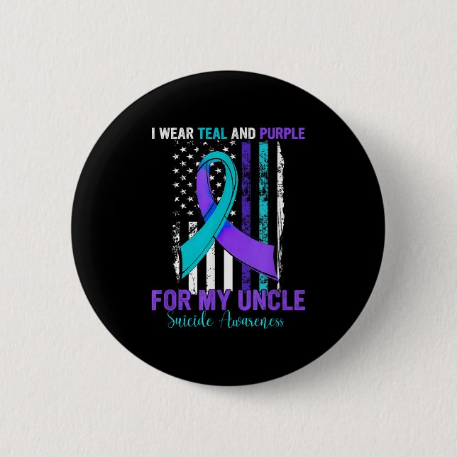 Teal Purple Ribbon Suicide Awareness Flag Uncle  6 Cm Round Badge (Front)