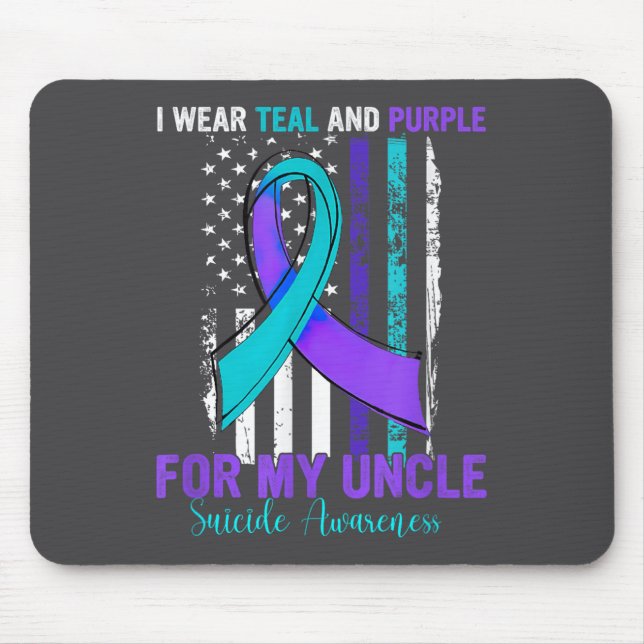Teal Purple Ribbon Suicide Awareness Flag Uncle  Mouse Mat (Front)