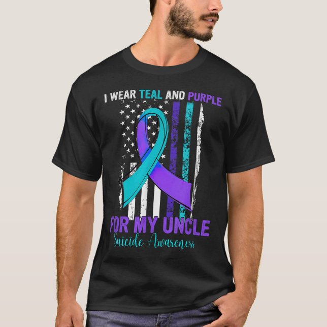 Teal Purple Ribbon Suicide Awareness Flag Uncle  T-Shirt (Front)