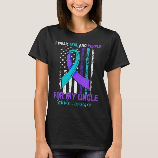 Teal Purple Ribbon Suicide Awareness Flag Uncle  T-Shirt (Front)