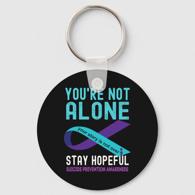Teal Purple Ribbon Support Suicide Prevention Awar Key Ring (Front)
