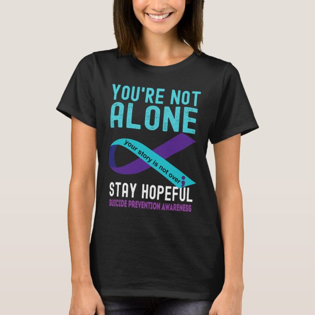Teal Purple Ribbon Support Suicide Prevention Awar T-Shirt (Front)