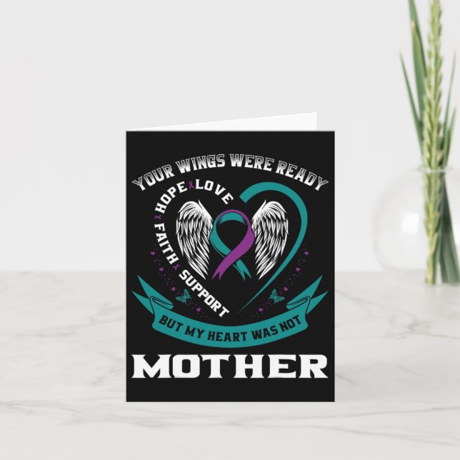 Teal Purple Ribbon Wings Suicide Awareness Prevent Card (Front)