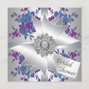 Teal Purple Roses Bridal Shower Invitation