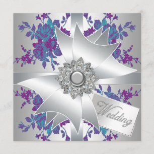 Teal Purple Roses Wedding Invitation