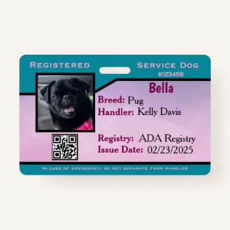 Teal/Purple service dog ID card Badge ID Badge