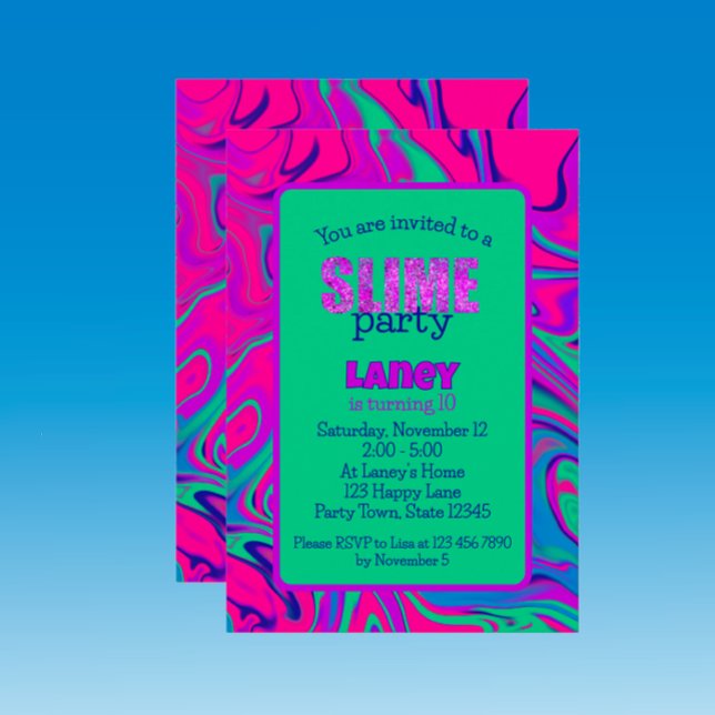 Teal Purple Slime Party Girls Birthday Party Invitation (Throw a fun slime themed birthday party with this unique cool custom teal pink invitation
)