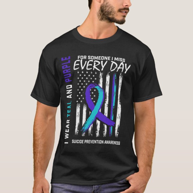 Teal Purple Someone I Miss Suicide Awareness Ameri T-Shirt (Front)