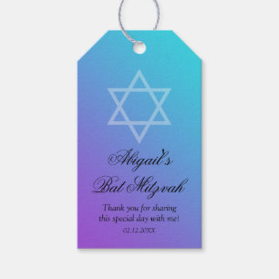 Teal Purple Star of David Bat Mitzvah Gift Tags