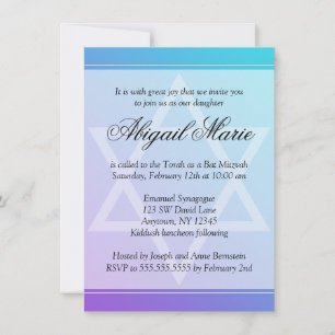 Teal Purple Star of David Bat Mitzvah Invitation