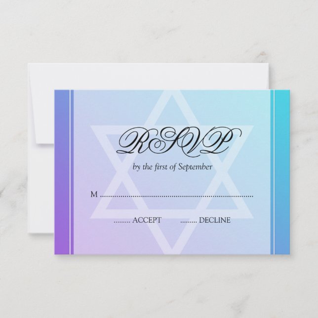 Teal Purple Star of David Bat Mitzvah RSVP Card (Front)