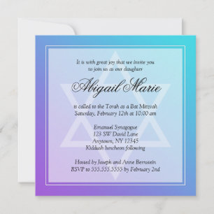 Teal Purple Star of David Bat Mitzvah Square Invitation